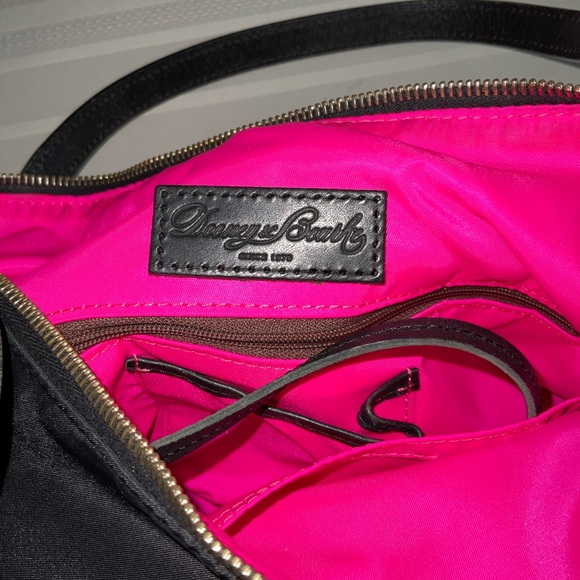 NEW DOONEY & BOURKE Black Nylon Pink Lining Logo Charm Leather Trim Shoulder Bag - Picture 5 of 11